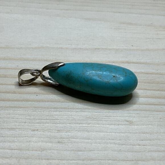 Turquoise Teardrop Pendant With Silver Tone Bail - Picture 2 of 4